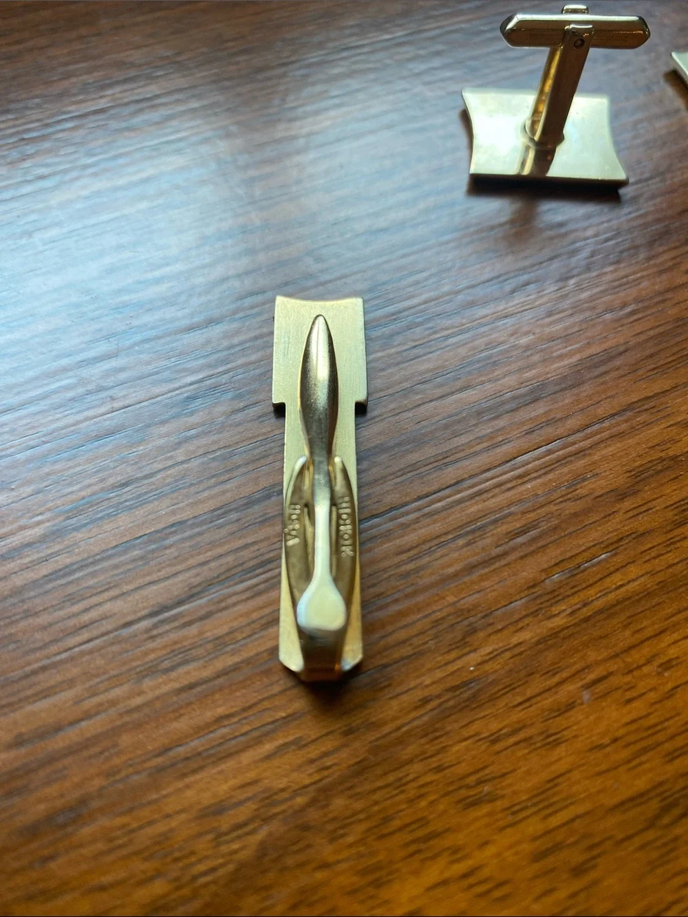 Gold and Black 'B' Cufflink and Tie Clip Set by
